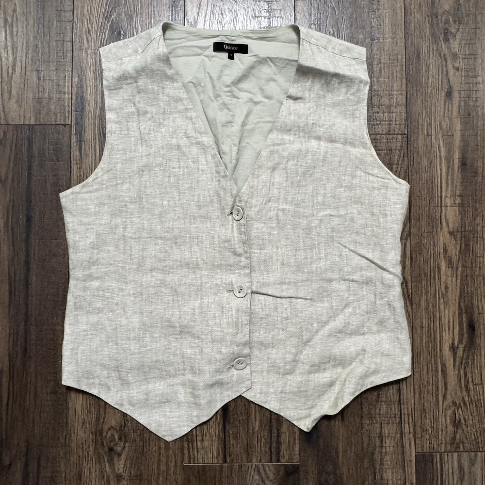 Quince Women's 100% Linen Button Vest Top Beige Tan Size Small